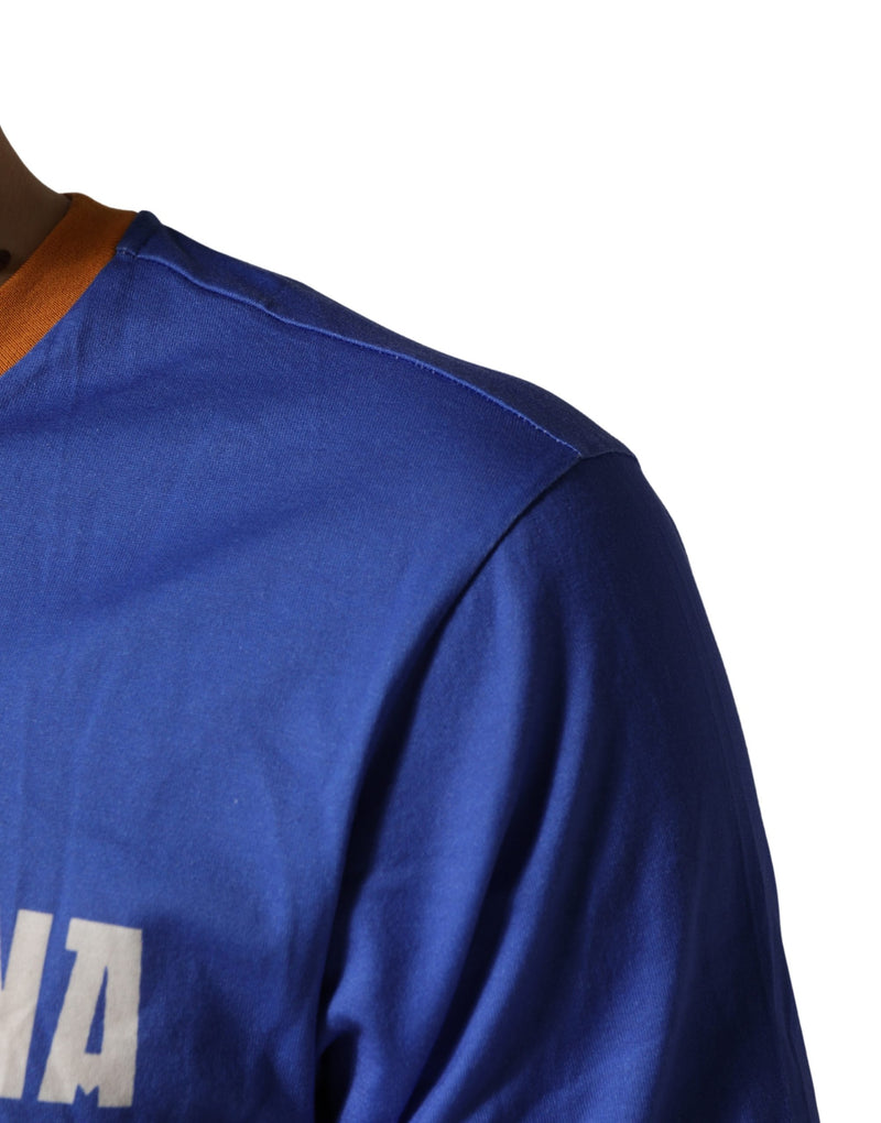 T-shirt Dolce & Gabbana en coton à col rond pour homme avec imprimé graphique pâtes bleues