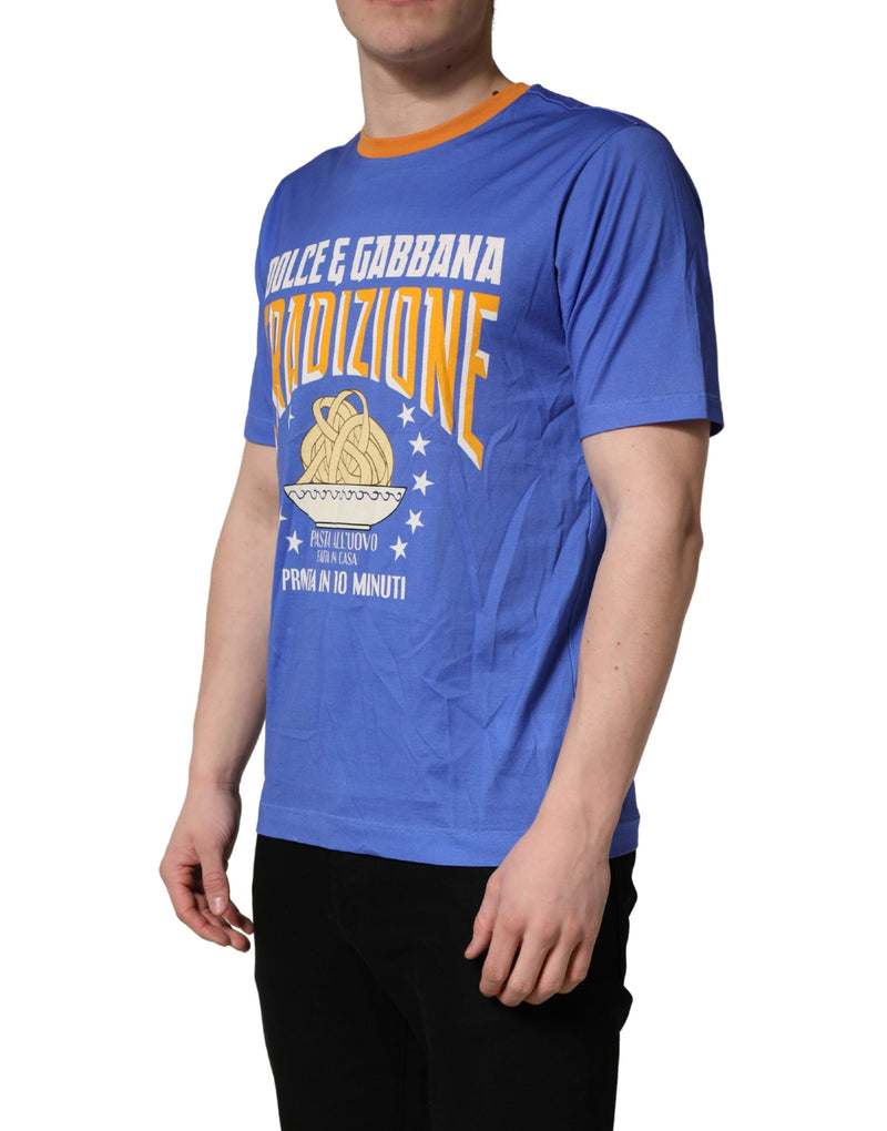 T-shirt Dolce & Gabbana en coton à col rond pour homme avec imprimé graphique pâtes bleues
