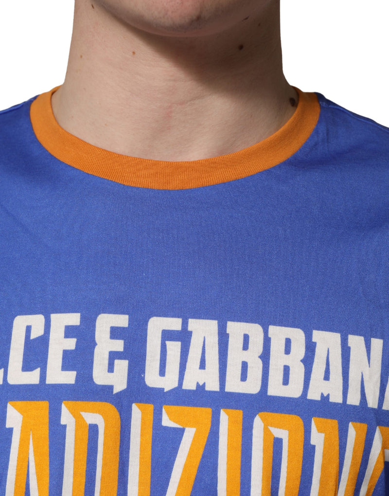 T-shirt Dolce & Gabbana en coton à col rond pour homme avec imprimé graphique pâtes bleues