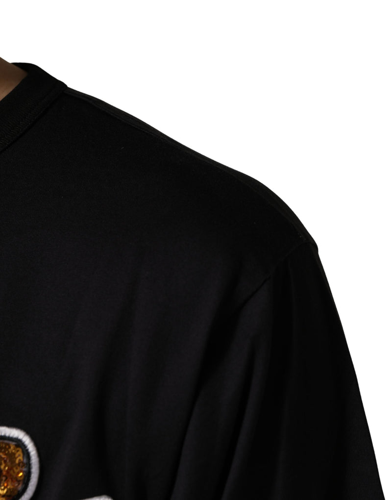 Dolce & Gabbana Zwart katoenen T-shirt met ronde hals en engelprint