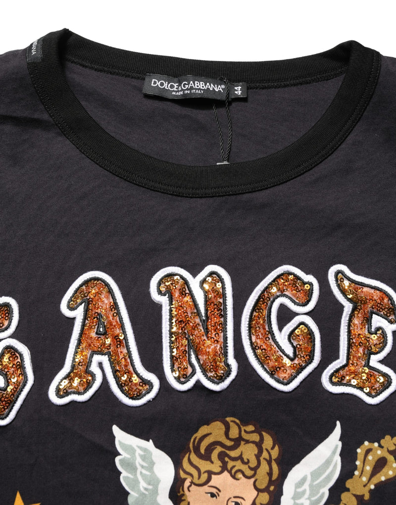 Dolce & Gabbana Zwart katoenen T-shirt met ronde hals en engelprint
