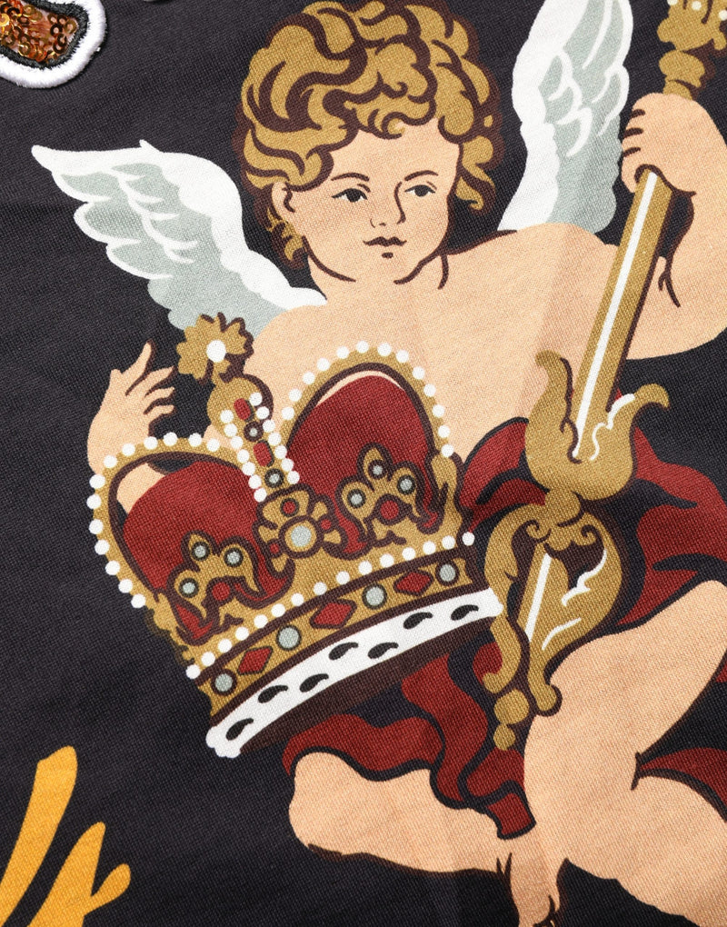 Dolce & Gabbana Zwart katoenen T-shirt met ronde hals en engelprint