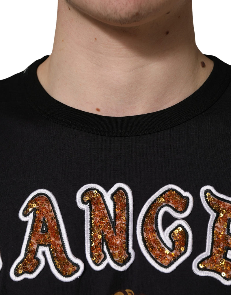 Dolce & Gabbana Zwart katoenen T-shirt met ronde hals en engelprint