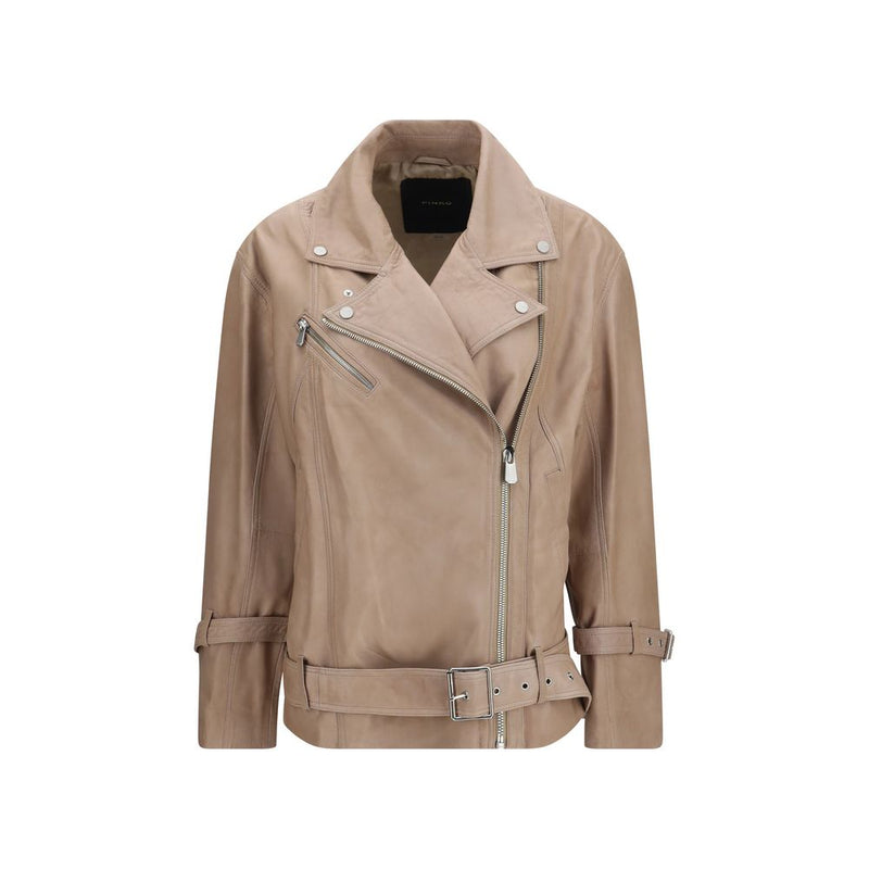 PINKO Beige Leather Biker Jacket for Women