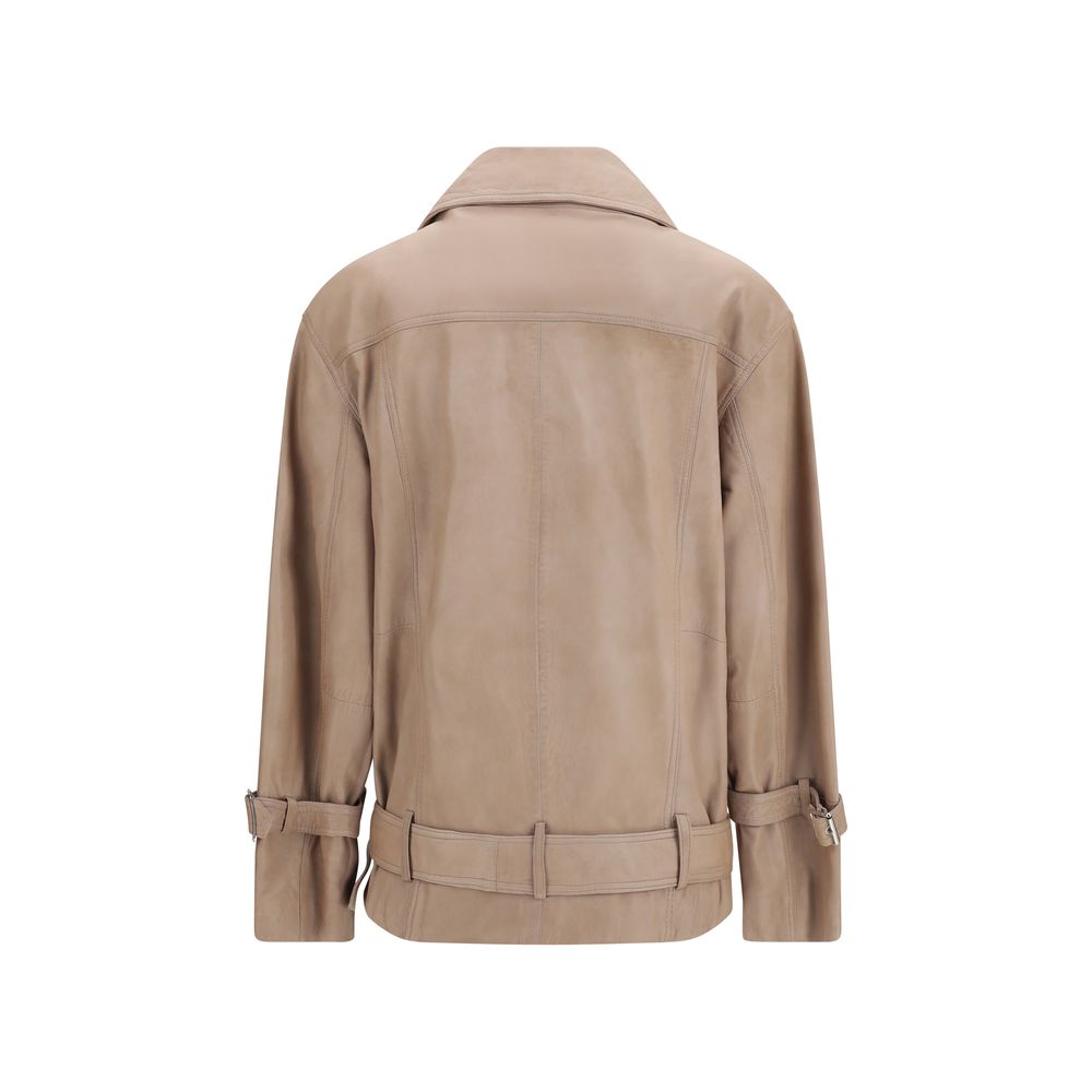 PINKO Beige Leather Biker Jacket for Women