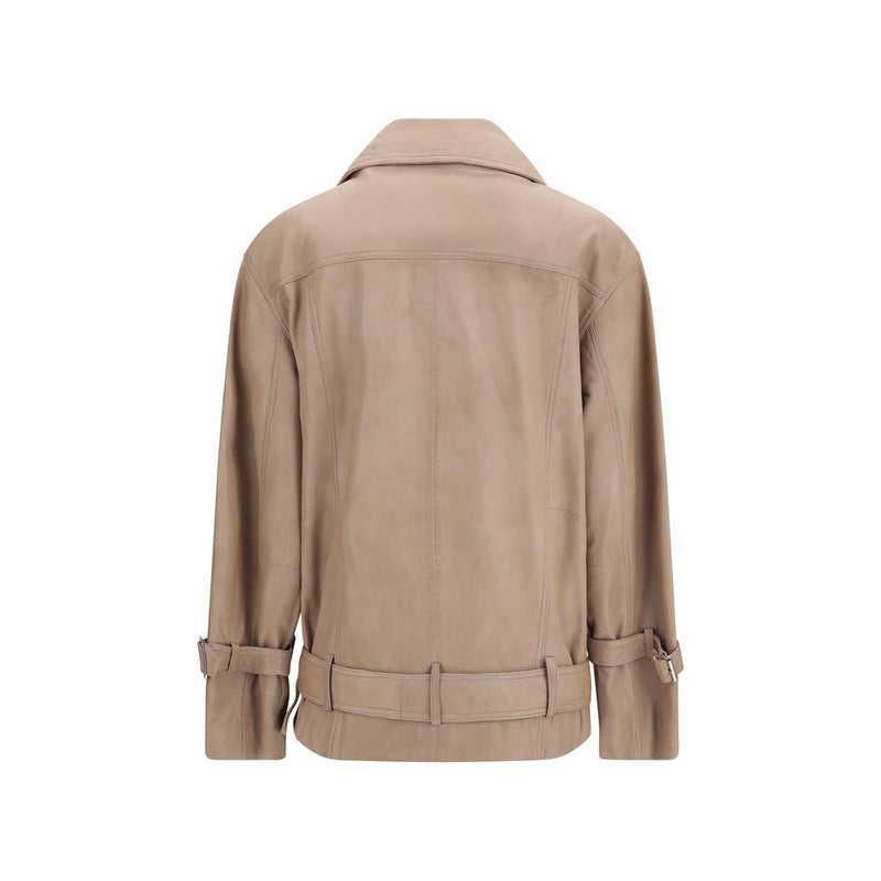 PINKO Beige Leather Biker Jacket for Women