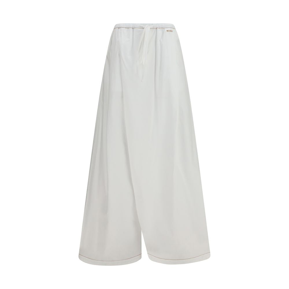 Marni White Cotton Wide-Leg Casual Pants for Women