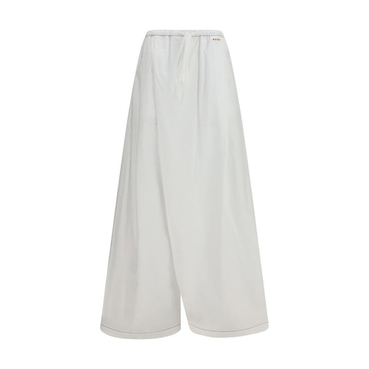 Marni White Cotton Wide-Leg Casual Pants for Women