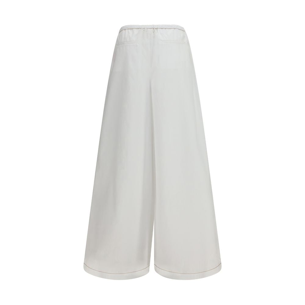Marni White Cotton Wide-Leg Casual Pants for Women