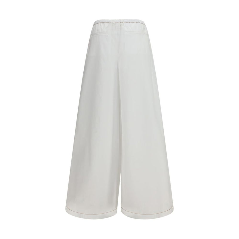 Marni White Cotton Wide-Leg Casual Pants for Women