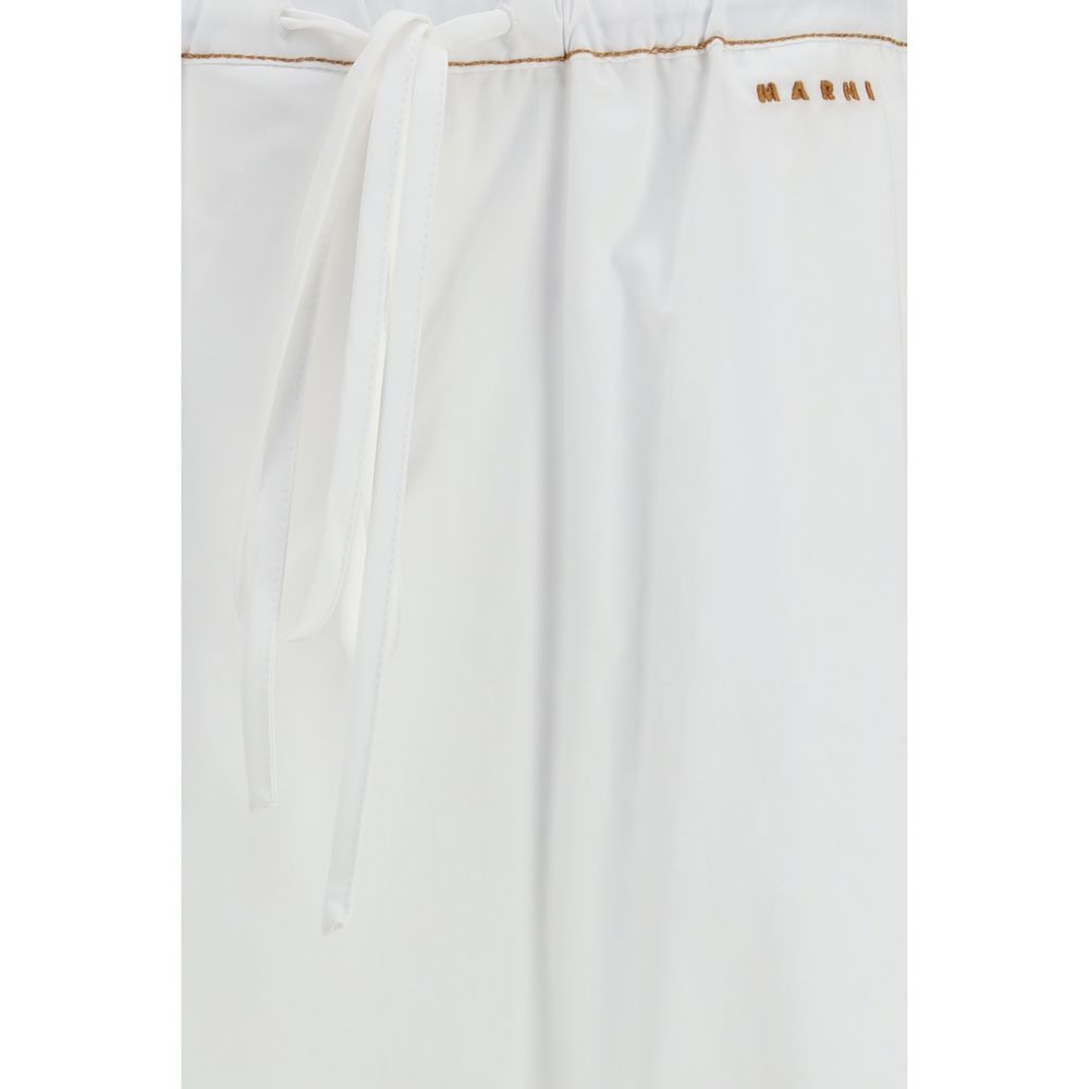 Marni White Cotton Wide-Leg Casual Pants for Women