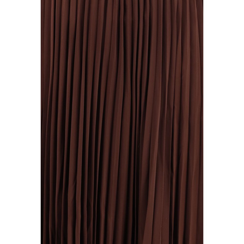 Self-Portrait Brown Satin Long Dress with Lace Inserts