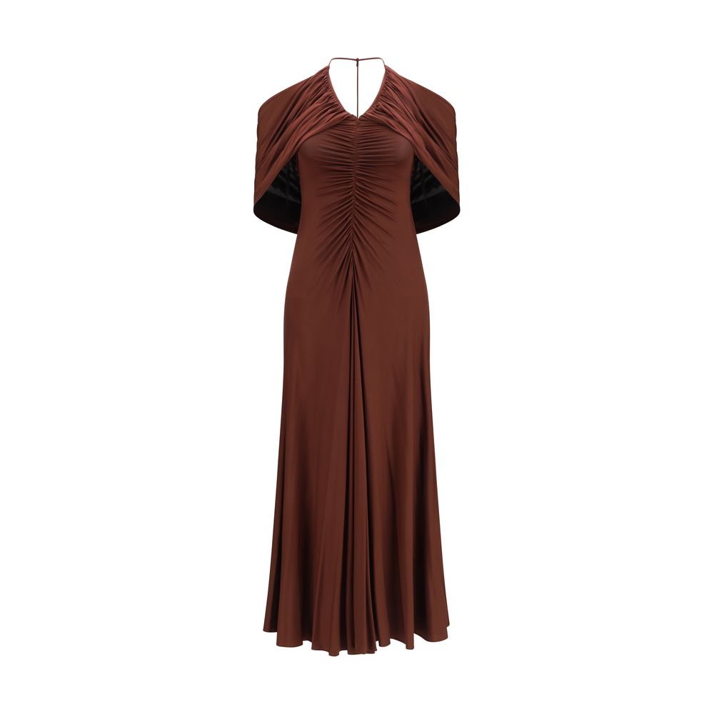 Self-Portrait Brown Viscose Midi Dress with Halter Neck