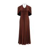 Self-Portrait Brown Viscose Midi Dress with Halter Neck