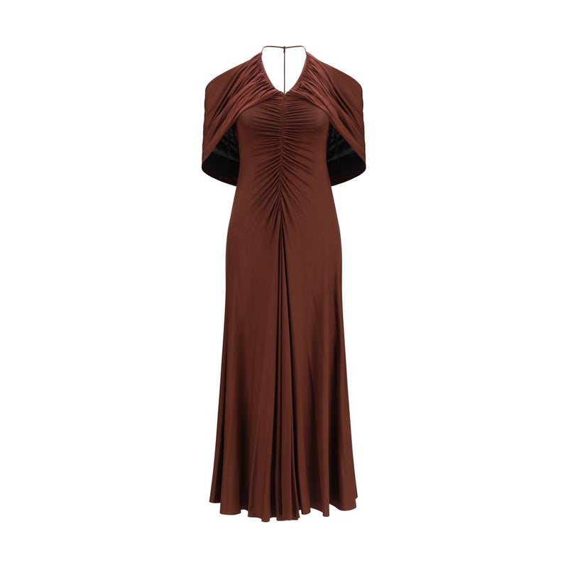 Self-Portrait Brown Viscose Midi Dress with Halter Neck