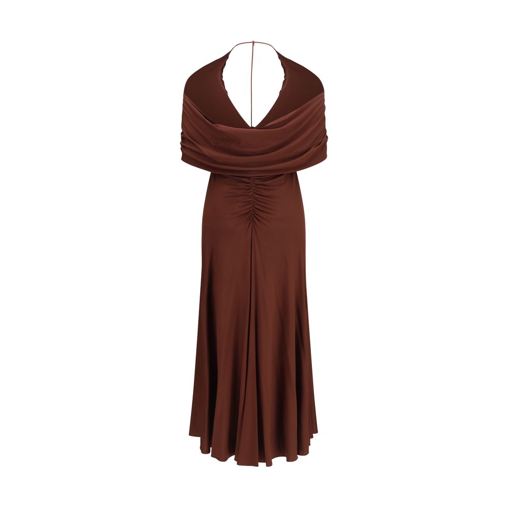 Self-Portrait Brown Viscose Midi Dress with Halter Neck