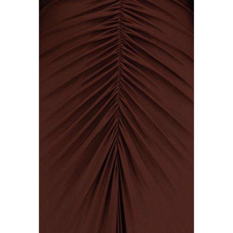 Self-Portrait Brown Viscose Midi Dress with Halter Neck