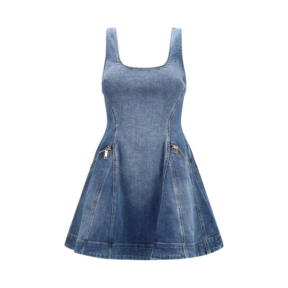 Self-Portrait Blue Cotton Casual Dress - Flared Mini Design