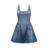 Self-Portrait Blue Cotton Casual Dress - Flared Mini Design