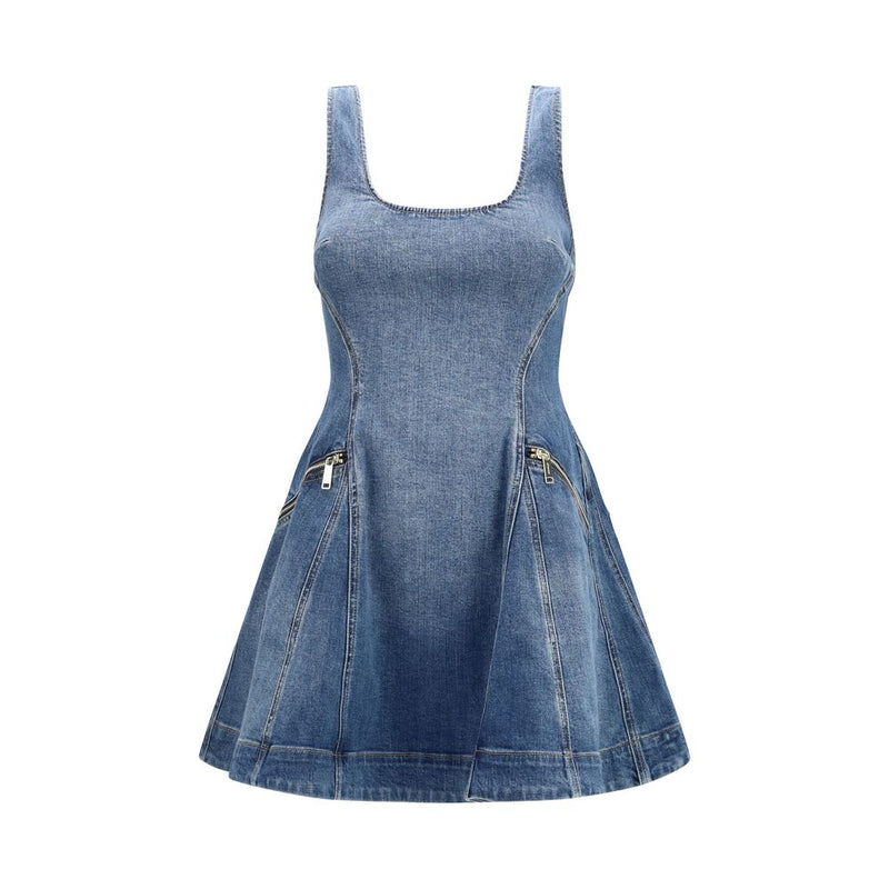 Self-Portrait Blue Cotton Casual Dress - Flared Mini Design