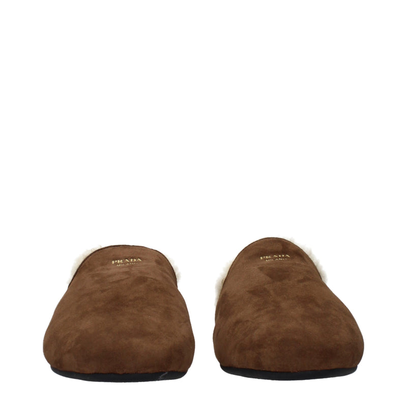 Prada Brown Leather Slippers for Women