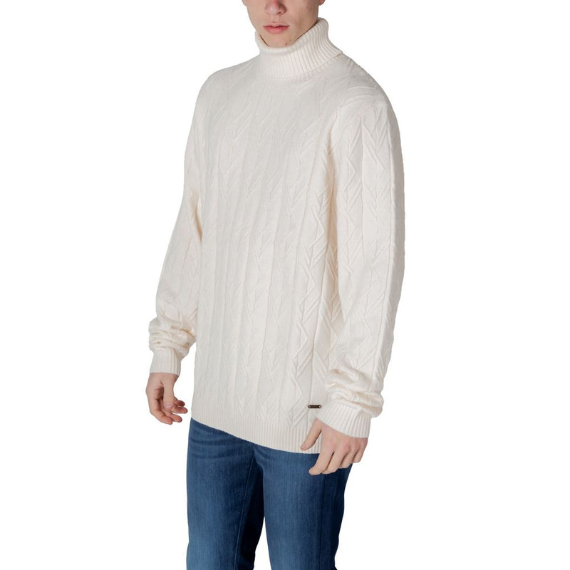 In My Hood Cream Polyester Turtleneck Sweater for Men