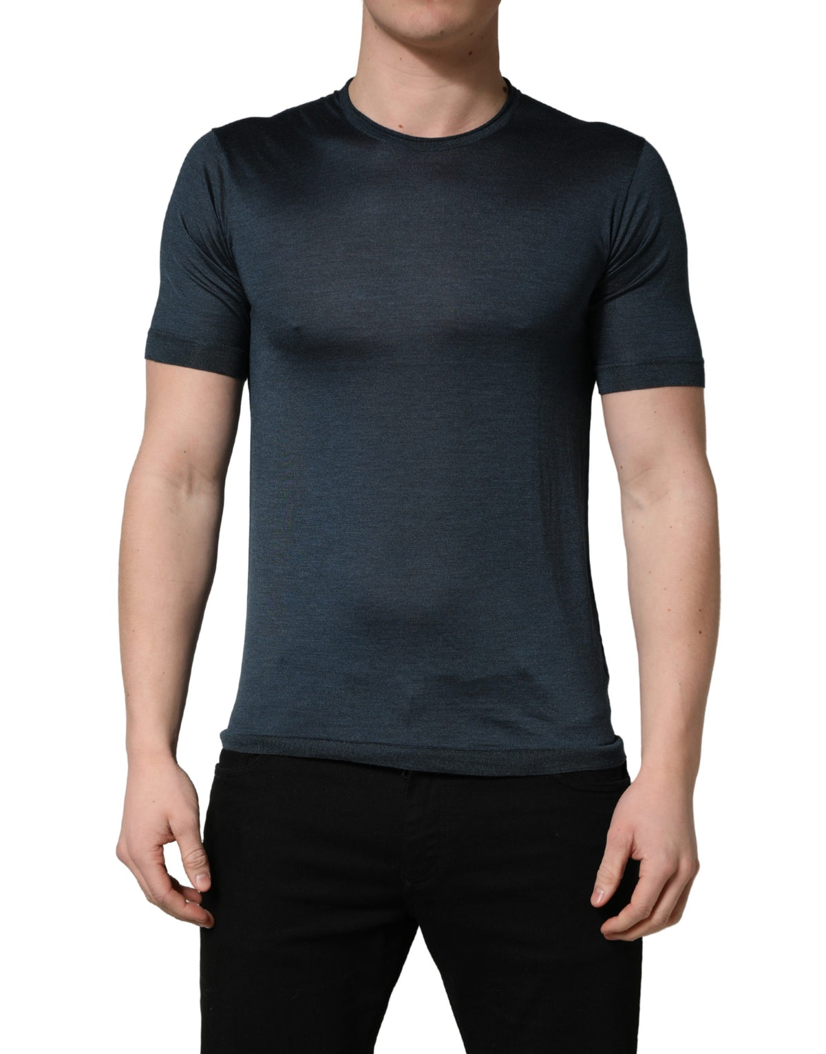 T-shirt à manches courtes en soie bleu foncé à col rond de Dolce &amp; Gabbana