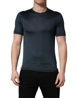 T-shirt à manches courtes en soie bleu foncé à col rond de Dolce &amp; Gabbana