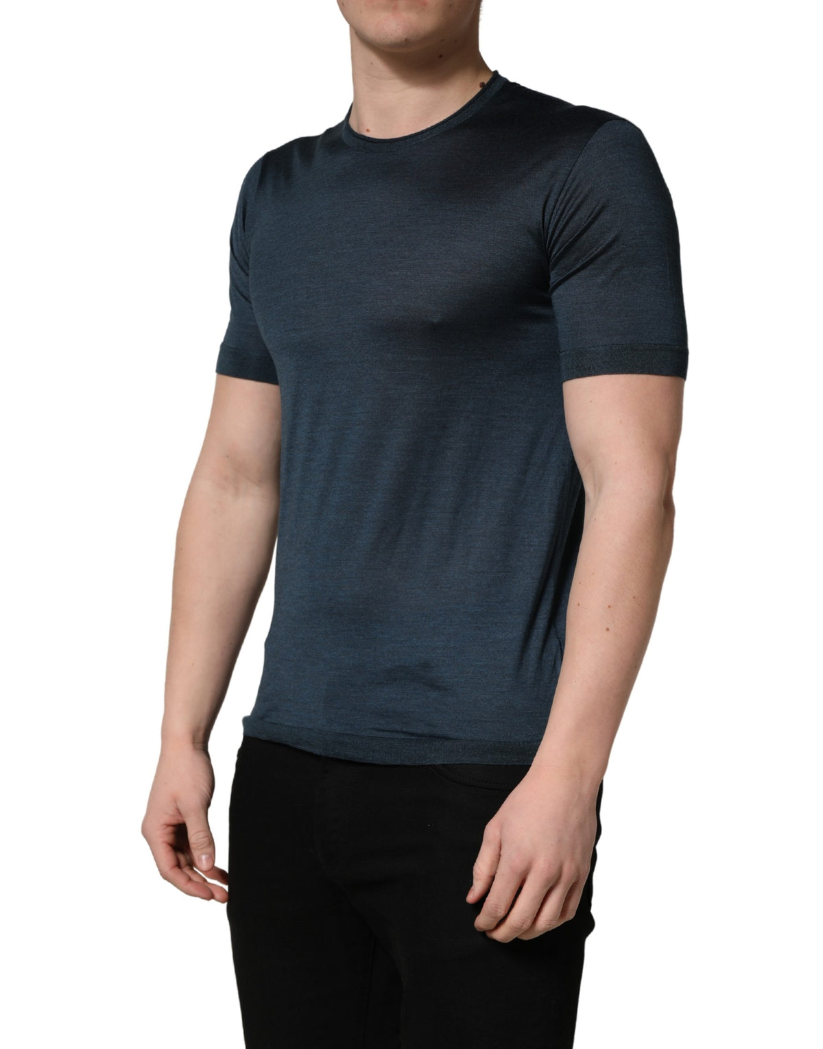 T-shirt à manches courtes en soie bleu foncé à col rond de Dolce &amp; Gabbana