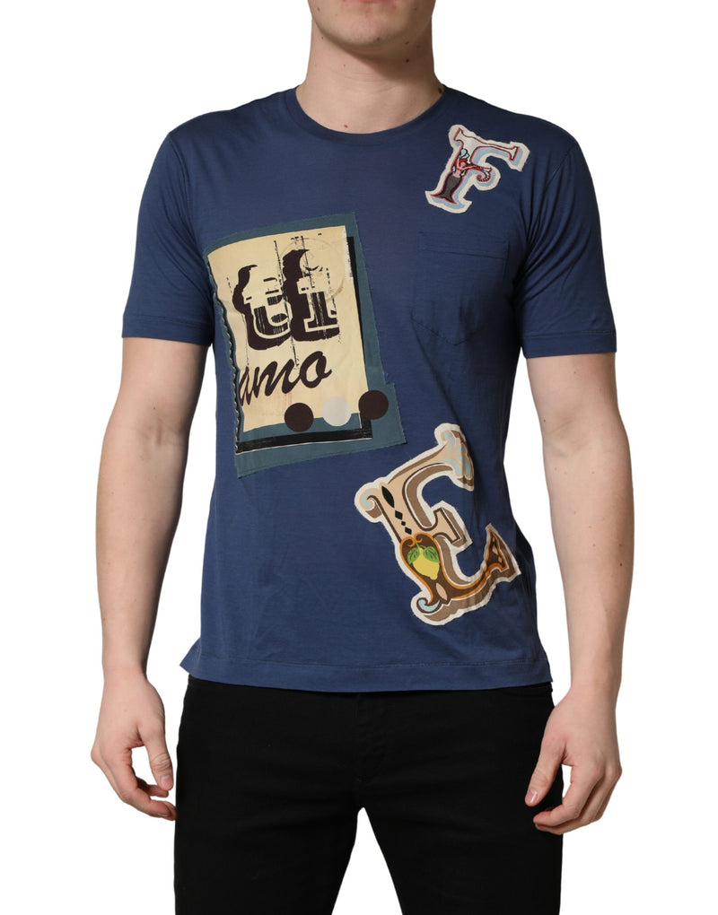 Dolce & Gabbana Donkerblauw Katoenen Graphic T-shirt met Ronde Hals