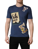 T-shirt Dolce & Gabbana en coton bleu marine à col ras du cou et motif graphique