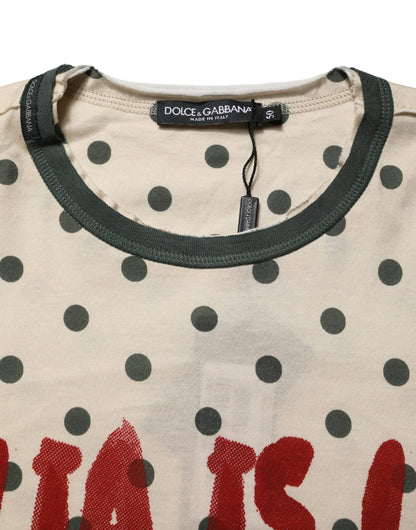 Dolce & Gabbana Beige Cotton Polka Dot Graphic Tee T-shirt
