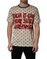 T-shirt en Coton Beige à Pois avec Motif Graphique Dolce & Gabbana
