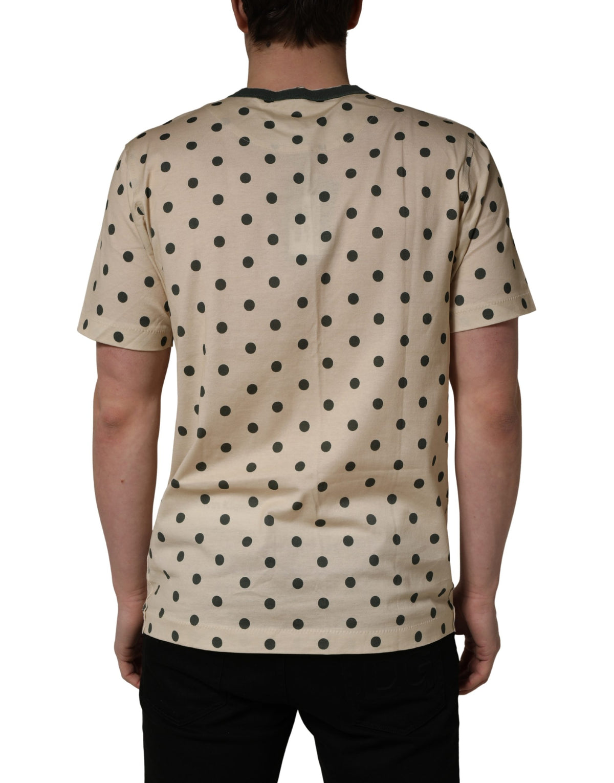 T-shirt en Coton Beige à Pois avec Motif Graphique Dolce & Gabbana