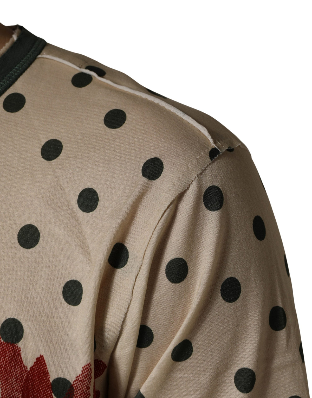 T-shirt en Coton Beige à Pois avec Motif Graphique Dolce & Gabbana