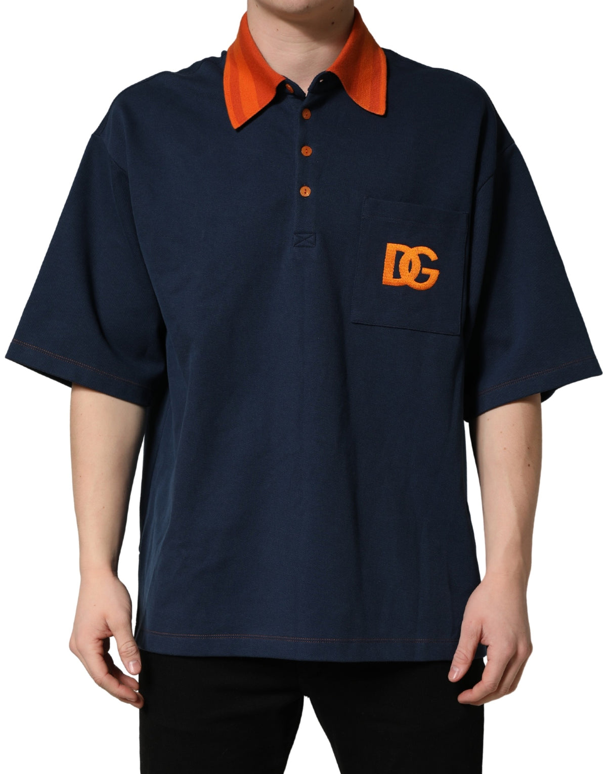 Dolce & Gabbana Polo Homme Coton Bleu Marine Manches Courtes à Logo