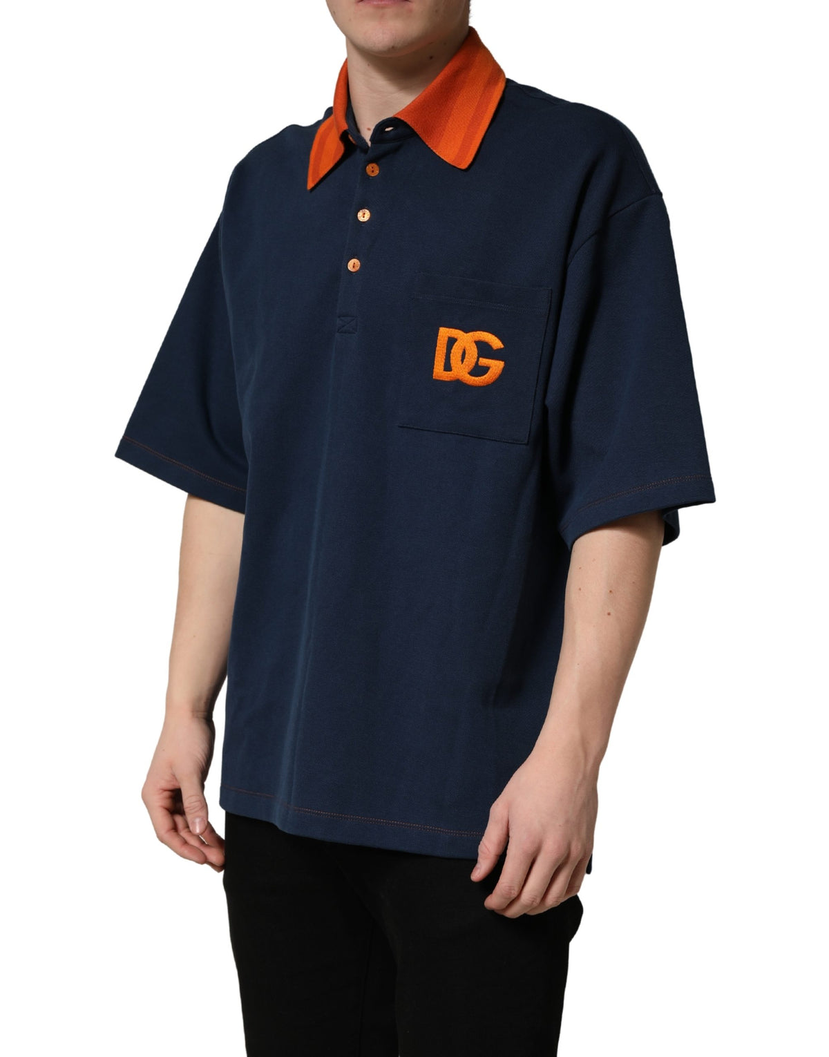 Dolce & Gabbana Polo Homme Coton Bleu Marine Manches Courtes à Logo