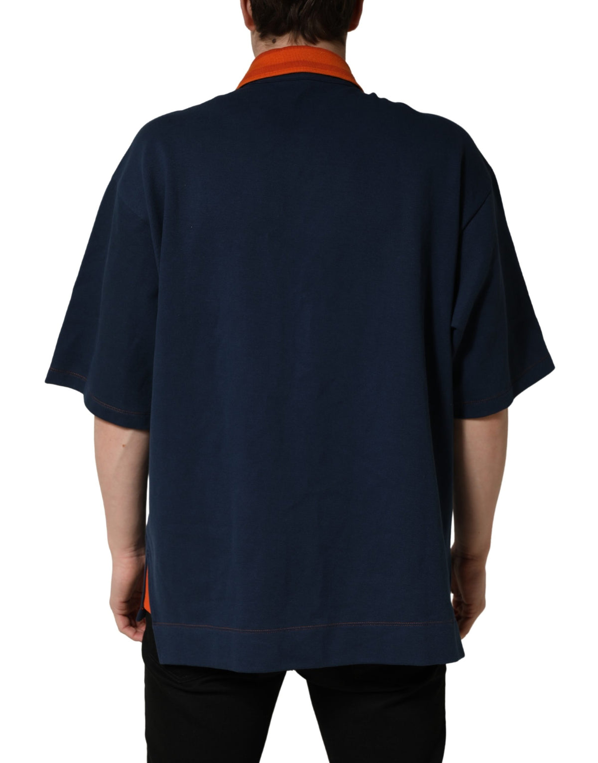 Dolce & Gabbana Polo Homme Coton Bleu Marine Manches Courtes à Logo