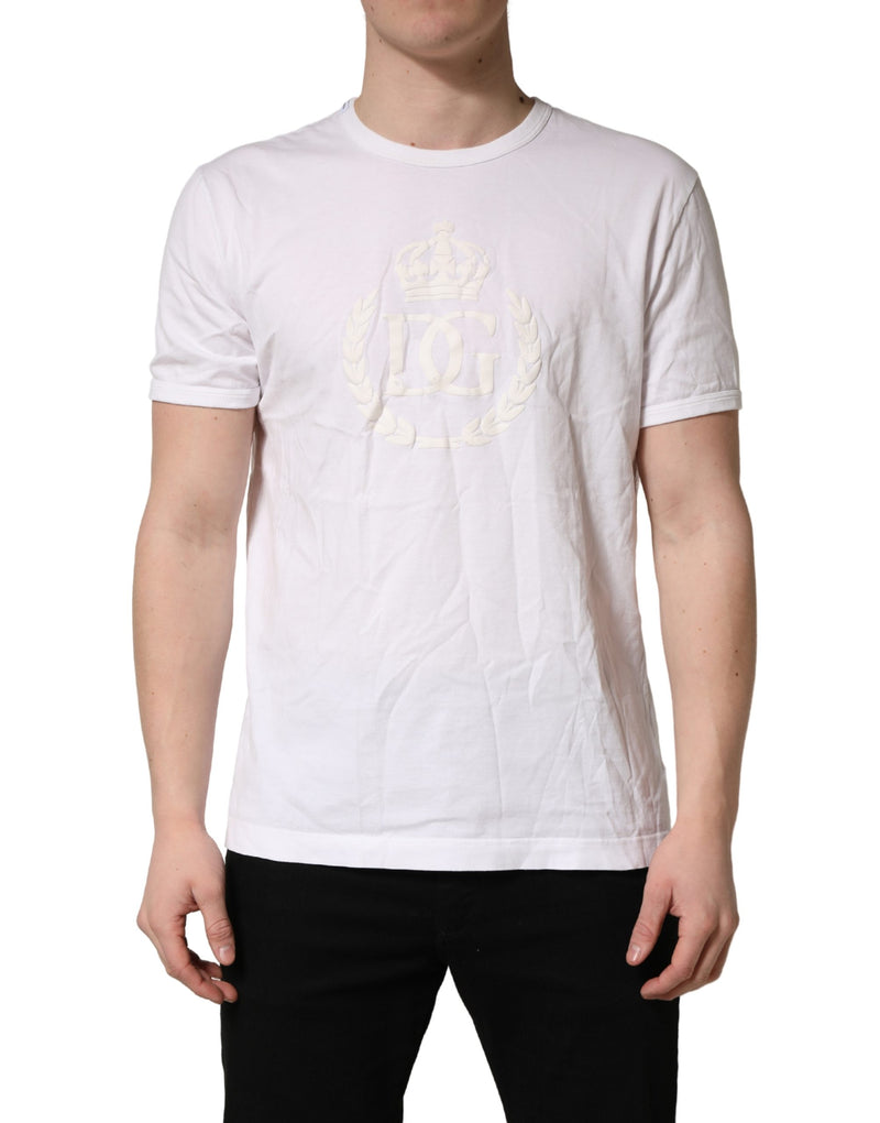 T-shirt homme en coton blanc Dolce &amp; Gabbana avec logo DG en relief.
