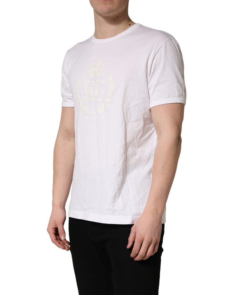 T-shirt homme en coton blanc Dolce &amp; Gabbana avec logo DG en relief.