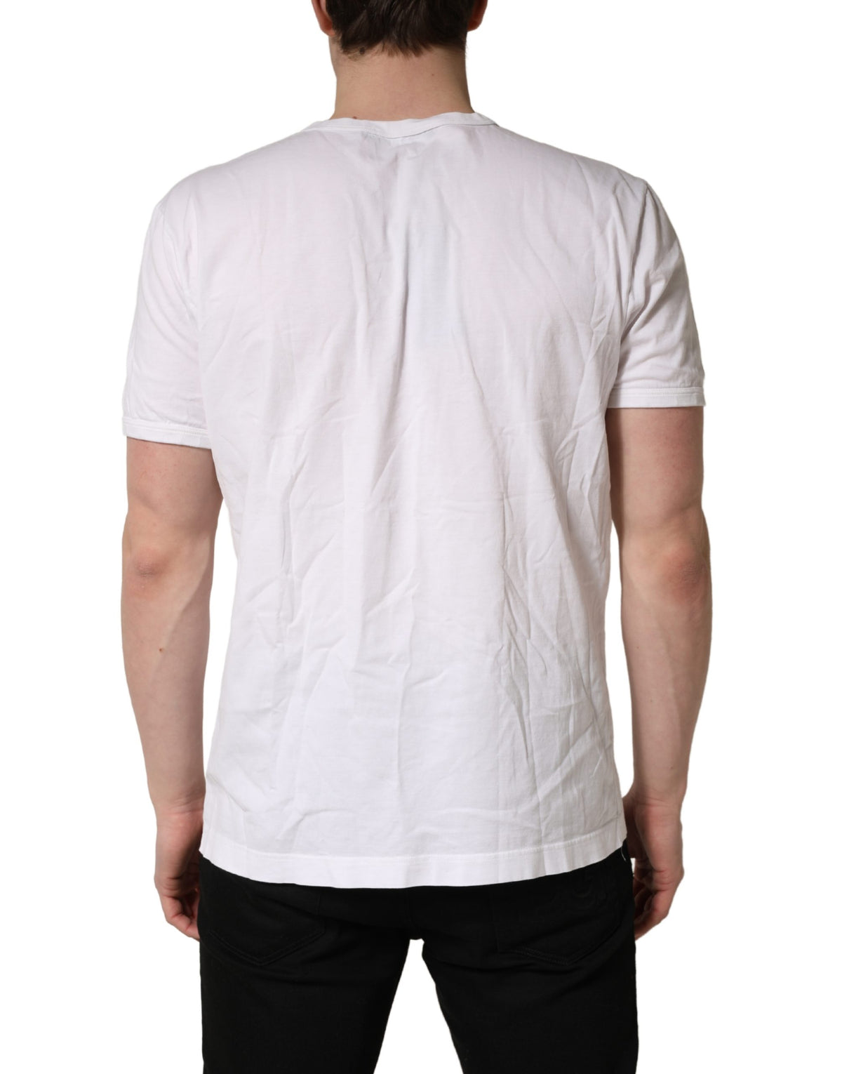 T-shirt homme en coton blanc Dolce &amp; Gabbana avec logo DG en relief.
