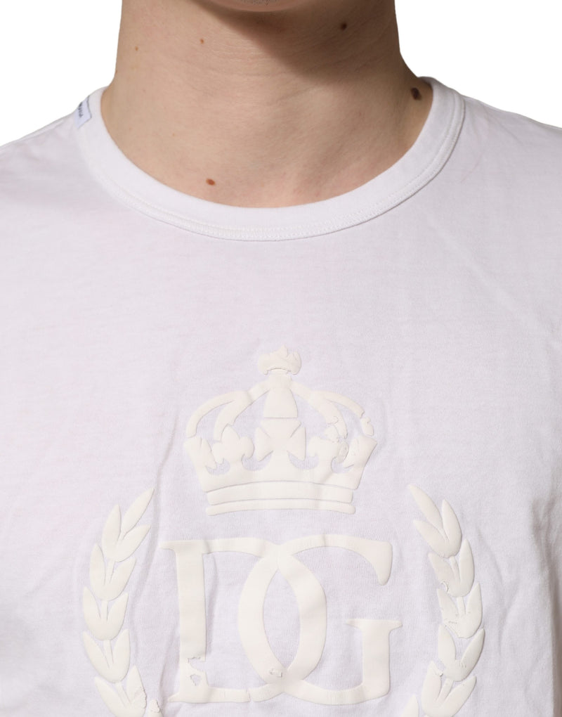 T-shirt homme en coton blanc Dolce &amp; Gabbana avec logo DG en relief.