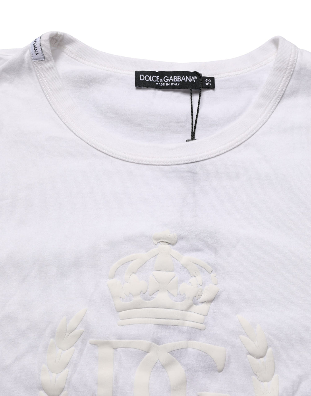 T-shirt homme en coton blanc Dolce &amp; Gabbana avec logo DG en relief.