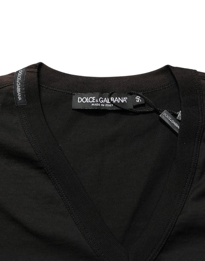 Dolce & Gabbana Zwart Katoenen V-hals Heren T-shirt Korte Mouwen