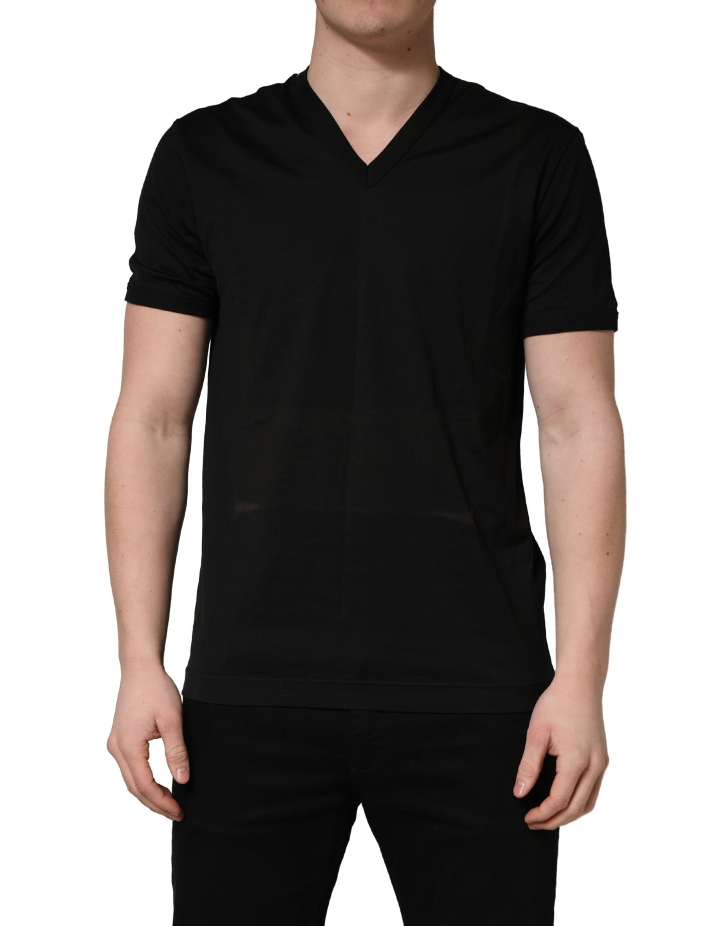 Dolce & Gabbana Zwart Katoenen V-hals Heren T-shirt Korte Mouwen