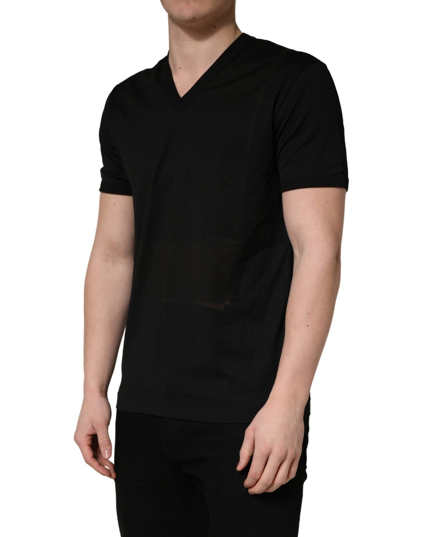 Dolce & Gabbana Zwart Katoenen V-hals Heren T-shirt Korte Mouwen