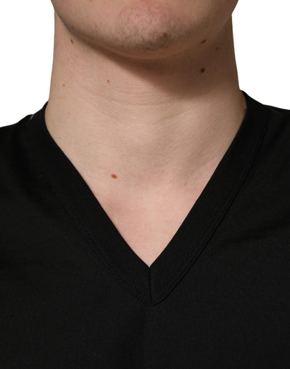 Dolce & Gabbana Zwart Katoenen V-hals Heren T-shirt Korte Mouwen