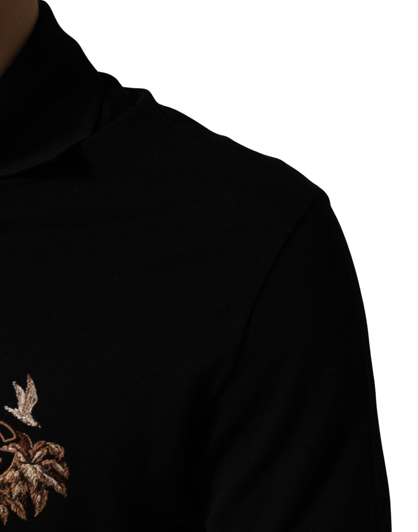 Dolce & Gabbana Zwart DG Logo Palmbladeren Borduurwerk Polo T-shirt