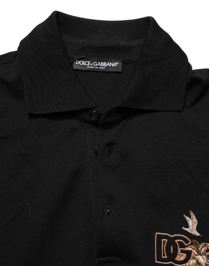 Dolce & Gabbana Zwart DG Logo Palmbladeren Borduurwerk Polo T-shirt