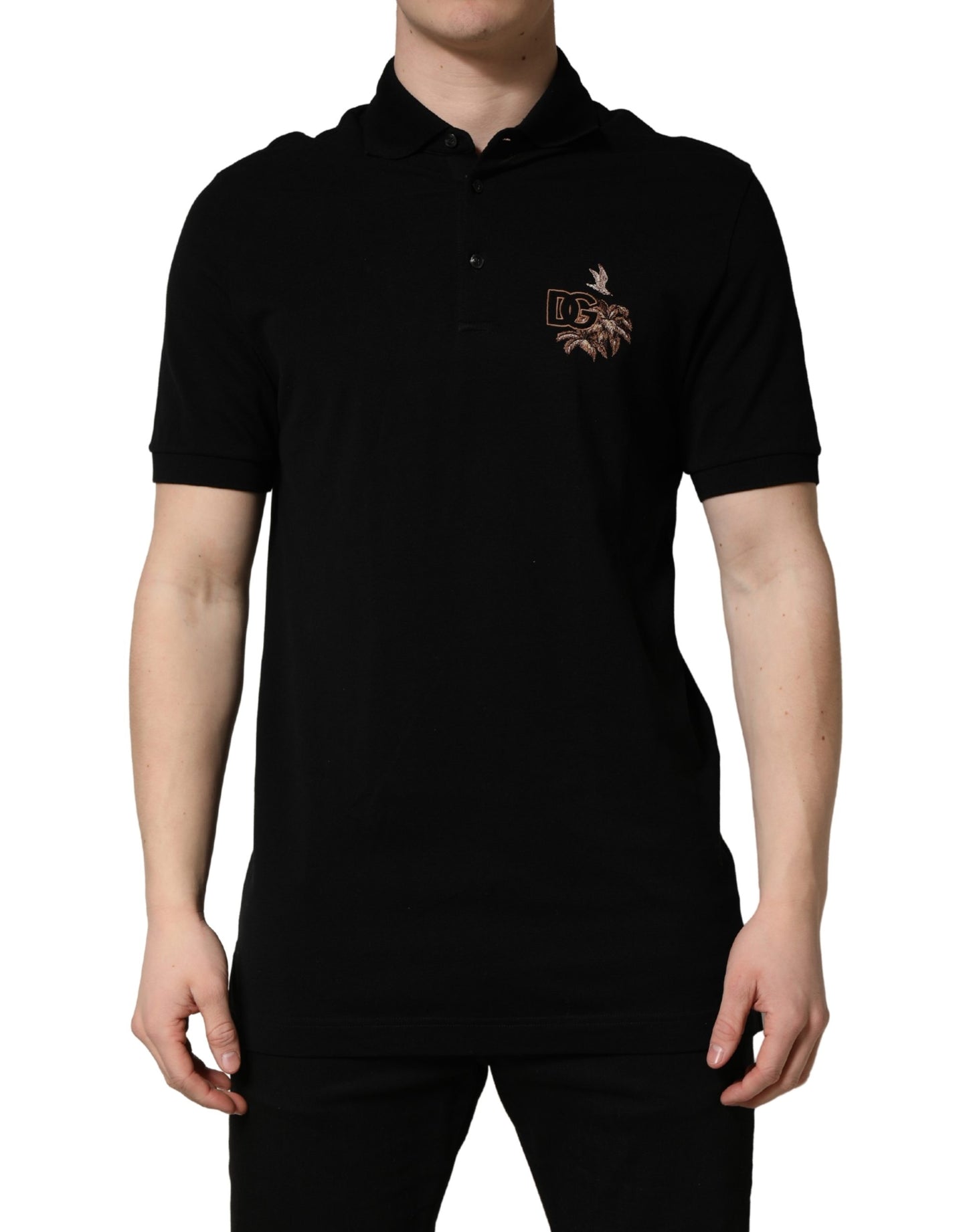 Dolce & Gabbana Zwart DG Logo Palmbladeren Borduurwerk Polo T-shirt